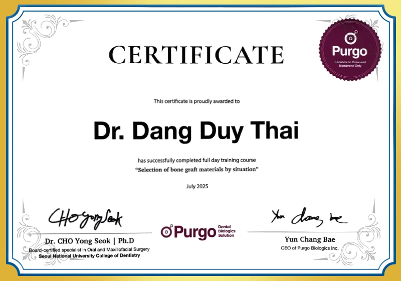 Bằng cấp và chứng chỉ của bác sĩ Đặng Duy Thái.