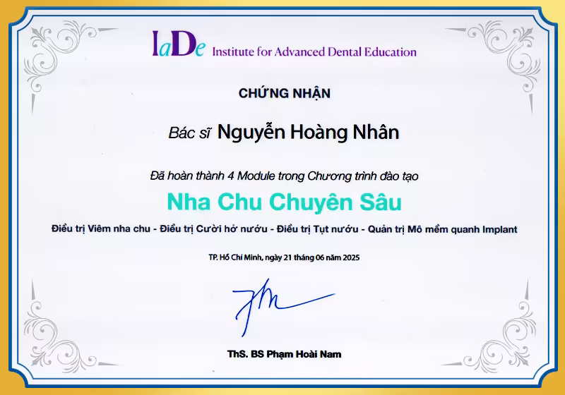 Bằng cấp và chứng chỉ của bác sĩ Nguyễn Hoàng Nhân.