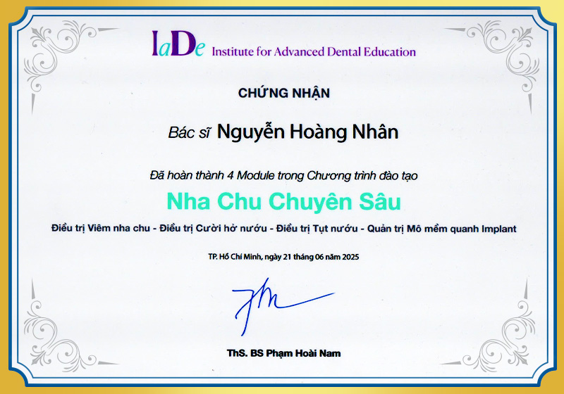 Bằng cấp và chứng chỉ của bác sĩ Nguyễn Hoàng Nhân.