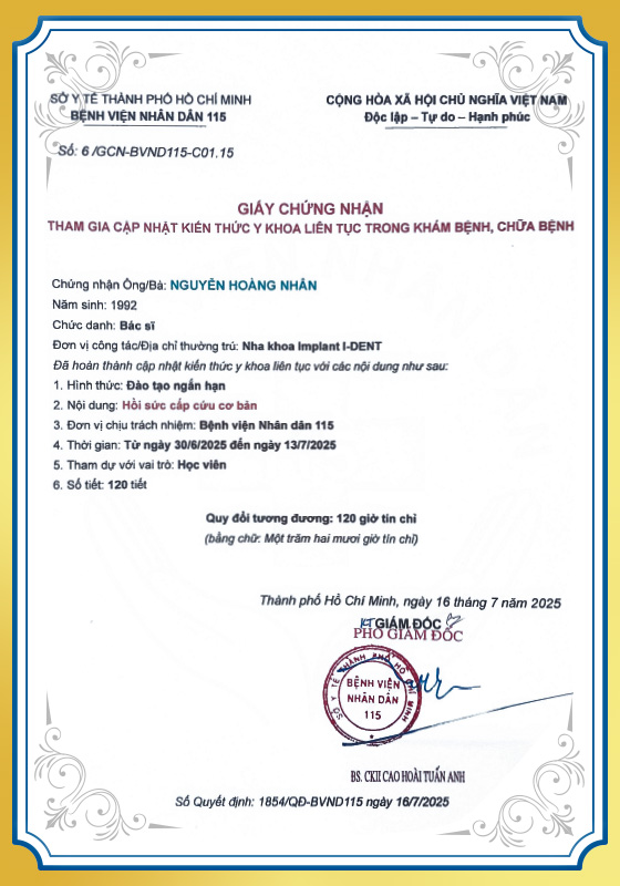 Bằng cấp và chứng chỉ của bác sĩ Nguyễn Hoàng Nhân.