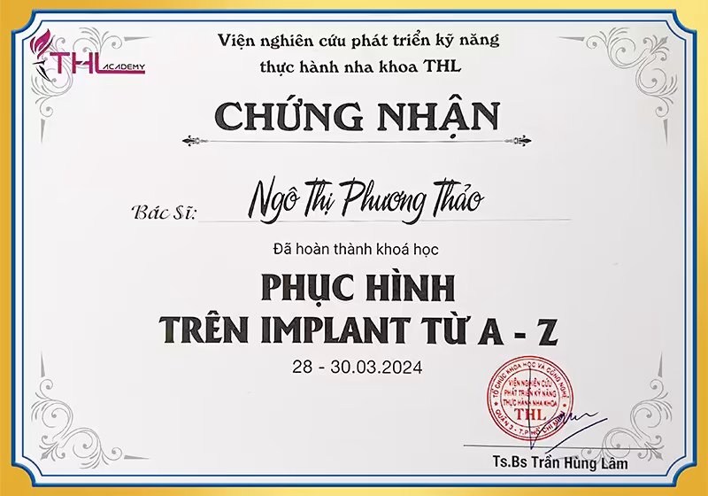 Bằng cấp và chứng chỉ của bác sĩ Ngô Thị Phương Thảo.