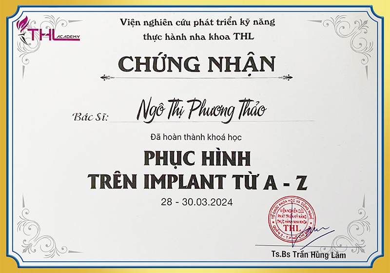 Bằng cấp và chứng chỉ của bác sĩ Ngô Thị Phương Thảo.