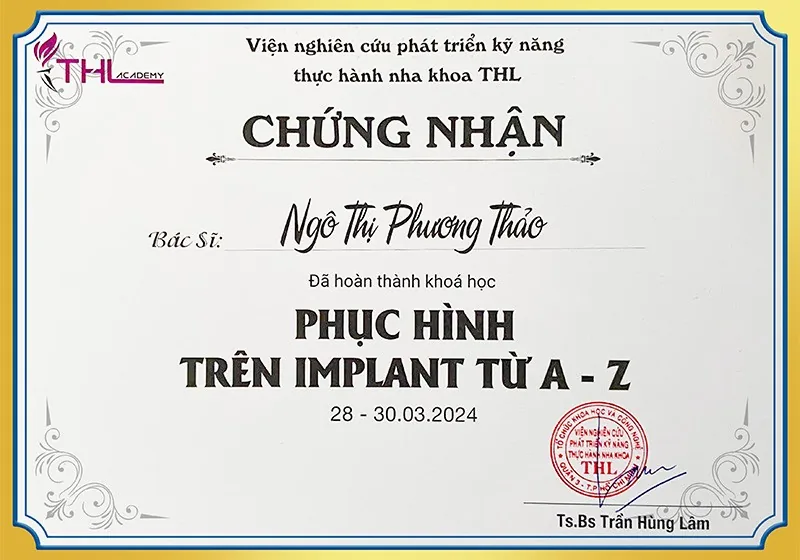 Bằng cấp và chứng chỉ của bác sĩ Ngô Thị Phương Thảo.