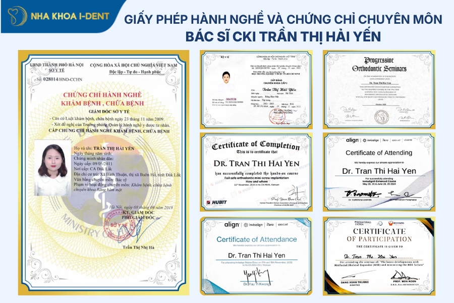 Chứng chỉ hành nghề và các bằng cấp chuyên môn của bác sĩ CKI Trần Thị Hải Yến.