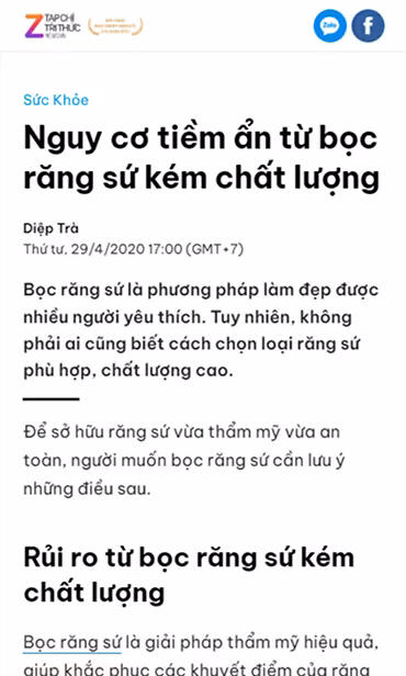Nha khoa I-Dent chia sẻ kiến thức dán sứ veneer trên báo ZingNews.