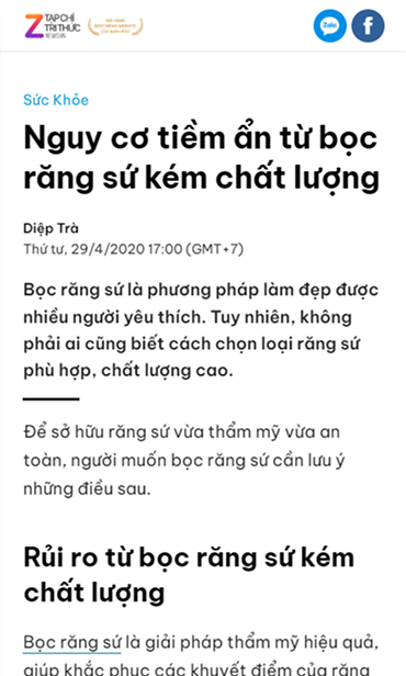 Nha khoa I-Dent chia sẻ kiến thức dán sứ veneer trên báo ZingNews.
