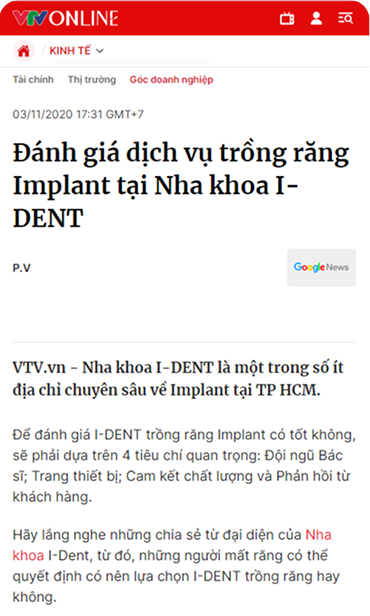 Nha khoa I-Dent trên báo VTV góc doanh nghiệp.