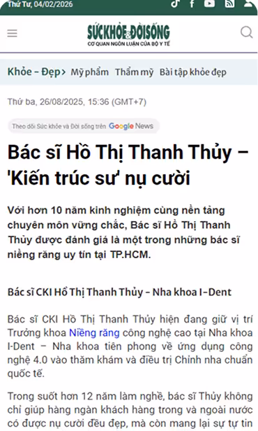 Bác sĩ chỉnh nha I-Dent trên báo Thanh Niên.