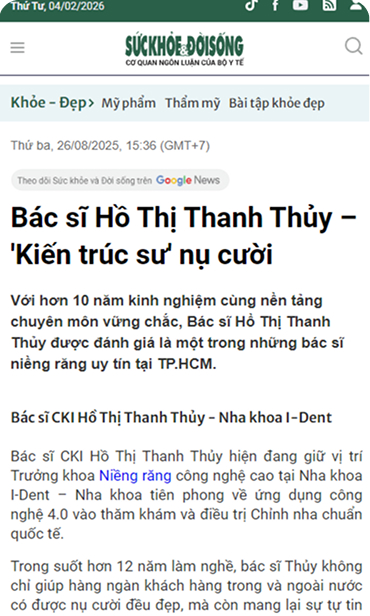 Bác sĩ chỉnh nha I-Dent trên báo Thanh Niên.