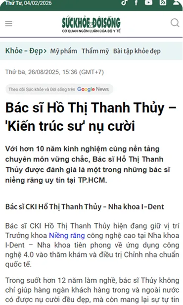 Bác sĩ chỉnh nha I-Dent trên báo Thanh Niên.