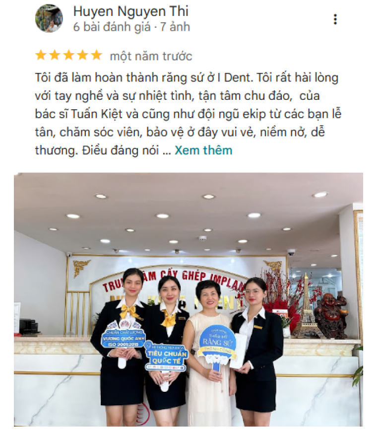 Khách hàng đánh giá về dịch vụ thẩm mỹ răng sứ tại nha khoa I-Dent.