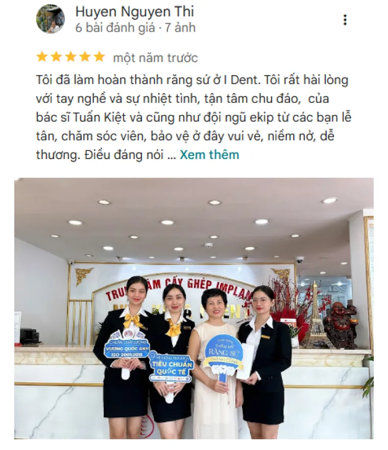 Khách hàng đánh giá về dịch vụ thẩm mỹ răng sứ tại nha khoa I-Dent.