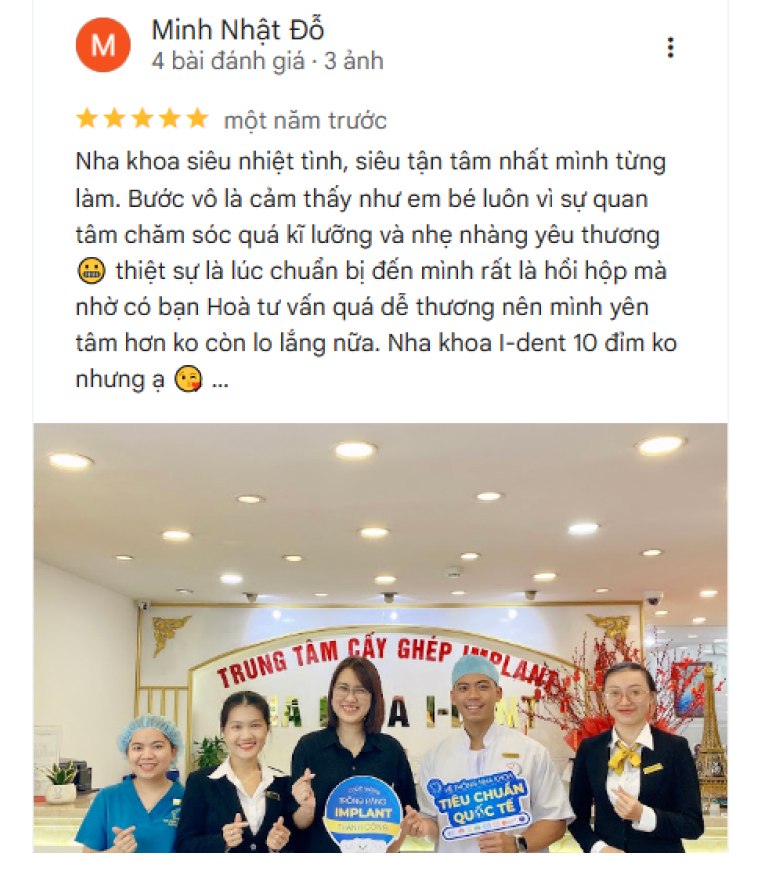 Khách hàng đánh giá về dịch vụ thẩm mỹ răng sứ tại nha khoa I-Dent.