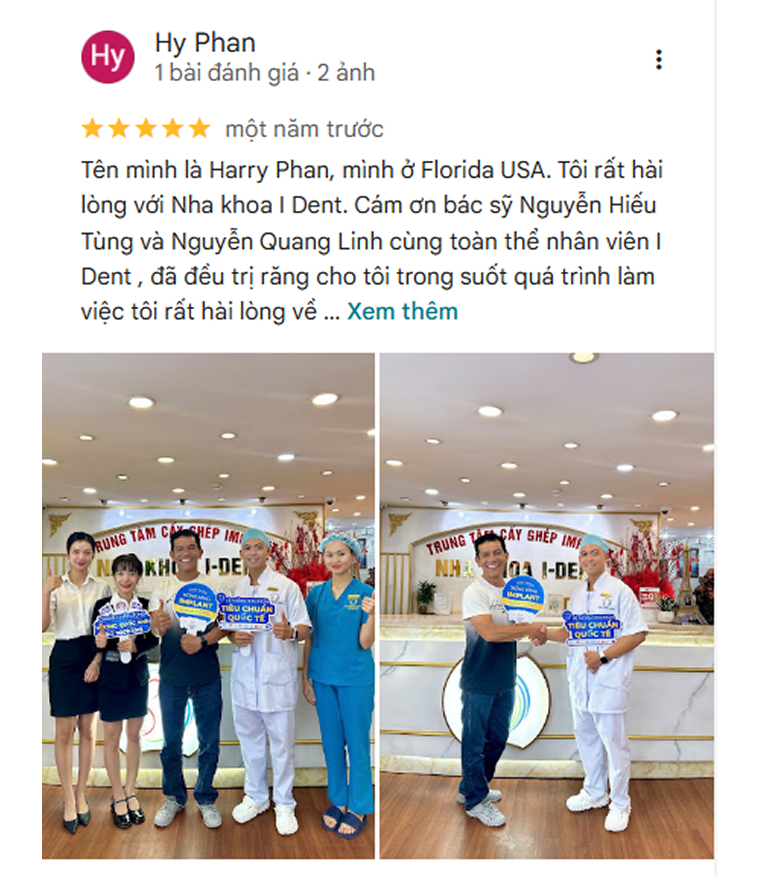 Chú Huy Phan Việt kiều Mỹ đánh giá nha khoa I-Dent 5 sao trên Google Maps.
