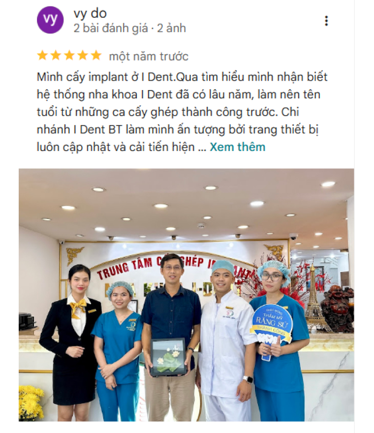 Anh Vy Do đánh giá chất lượng dịch vụ Nha khoa I-Dent 5 sao trên Google Maps.