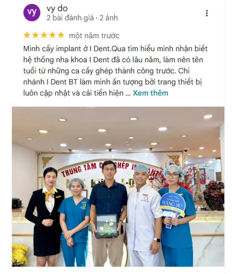 Anh Vy Do đánh giá chất lượng dịch vụ Nha khoa I-Dent 5 sao trên Google Maps.