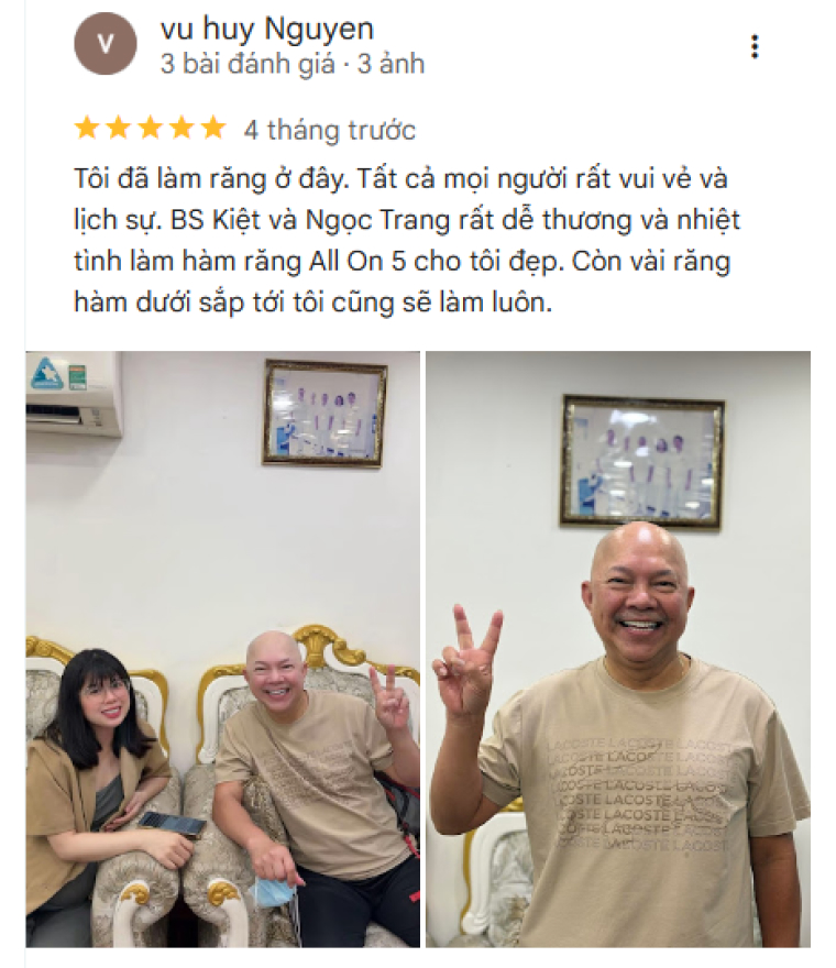 Đánh giá tích cực của bệnh nhân dành cho nha khoa I-Dent trên Google Maps.