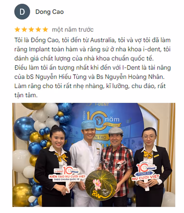Đánh giá của khách hàng về nha khoa I-Dent.