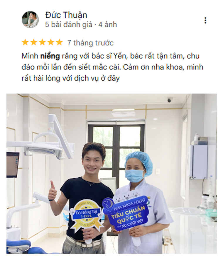 Bệnh nhân đánh giá dịch vụ niềng răng tại nha khoa I-Dent.