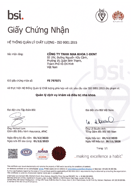 Nha Khoa I Dent Cam Kết Luôn Theo Tiêu Chuẩn Chất Lượng Vương Quốc Anh