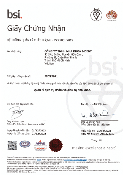 Nha Khoa I Dent Cam Kết Luôn Theo Tiêu Chuẩn Chất Lượng Vương Quốc Anh