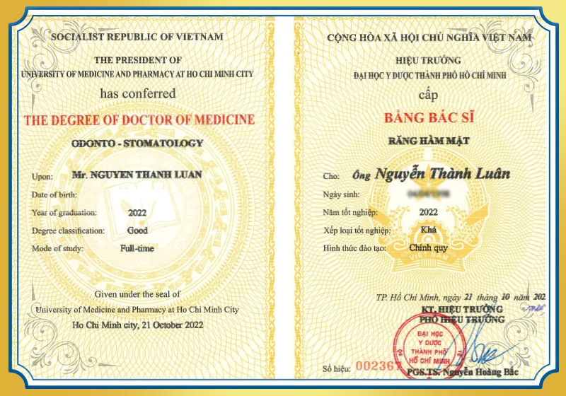 Bằng cấp và chứng chỉ của bác sĩ Nguyễn Thành Luân.