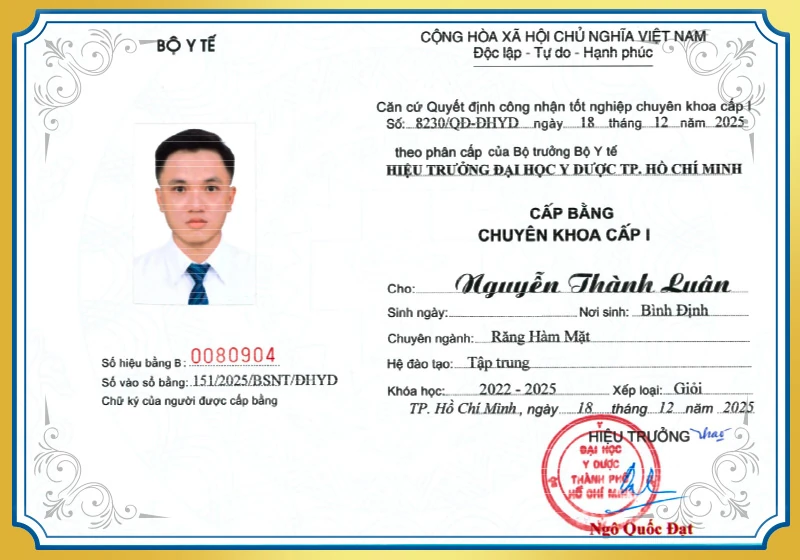 Bằng cấp và chứng chỉ của bác sĩ Nguyễn Thành Luân.