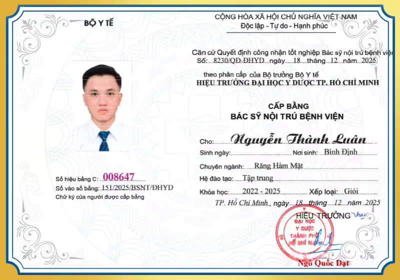Bằng cấp và chứng chỉ của bác sĩ Nguyễn Thành Luân.