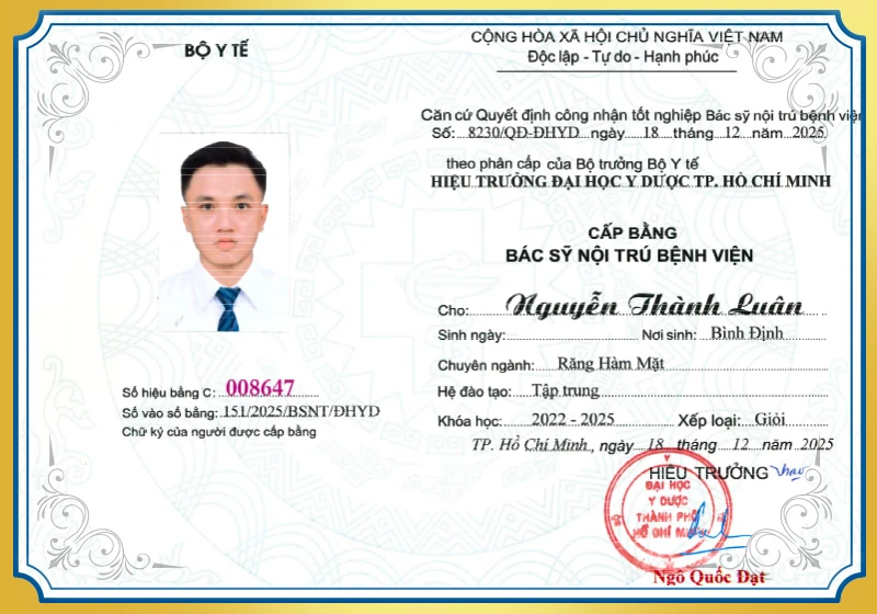 Bằng cấp và chứng chỉ của bác sĩ Nguyễn Thành Luân.