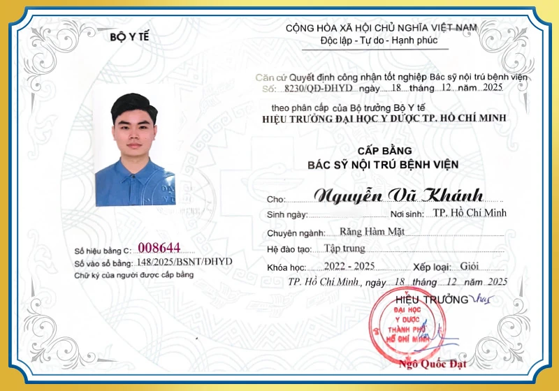 Bằng bác sĩ nội trú bệnh viện BS Vũ Khánh