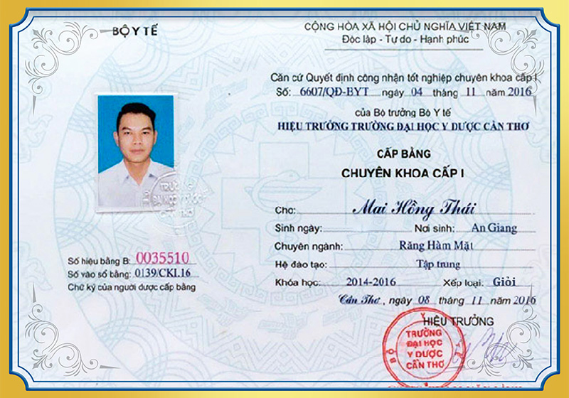 Bằng chuyên khoa cấp 1 BS Thái