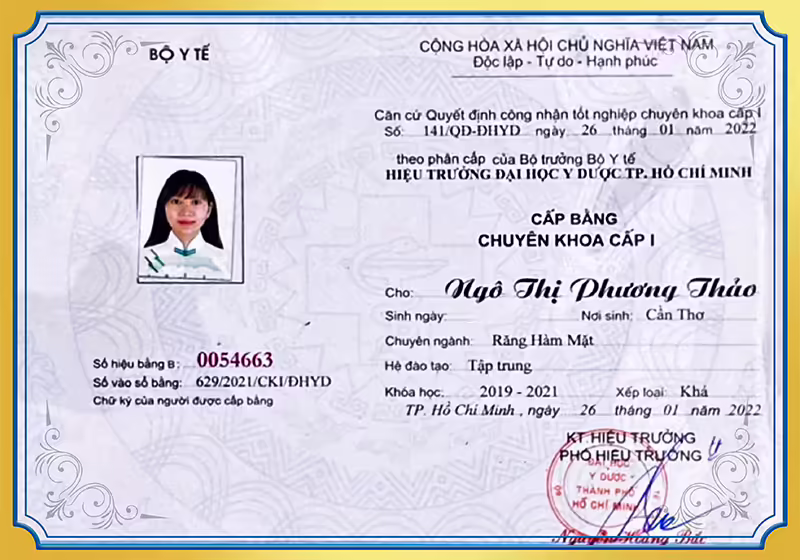 Bằng chuyên khoa cấp 1 BS Thảo