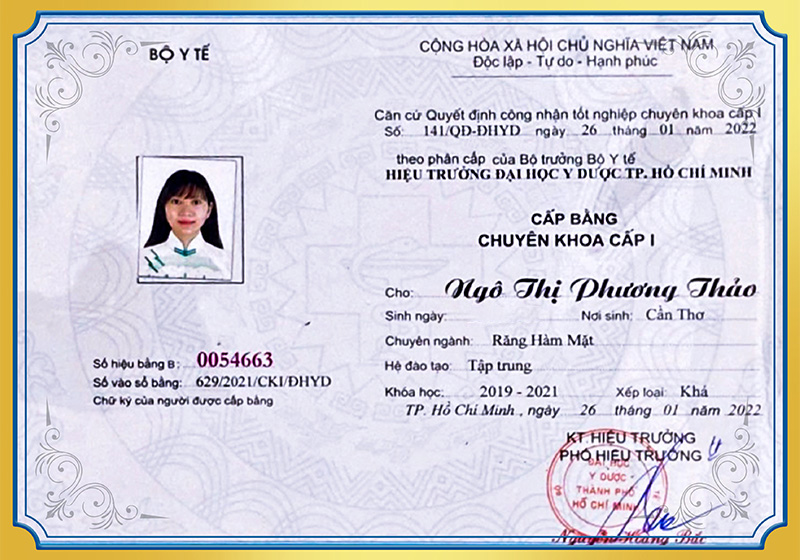 Bằng chuyên khoa cấp 1 BS Thảo