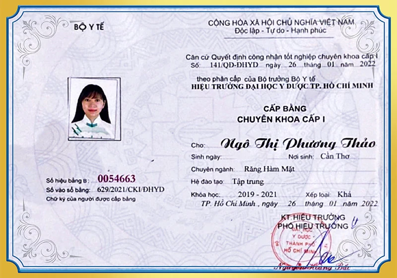 Bằng chuyên khoa cấp 1 BS Thảo