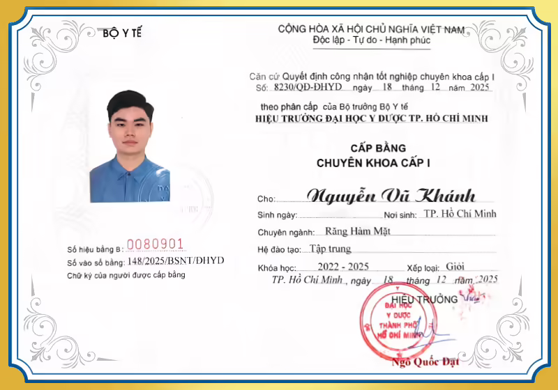 Bằng chuyên khoa cấp 1 BS Vũ Khánh