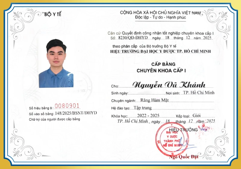 Bằng chuyên khoa cấp 1 BS Vũ Khánh