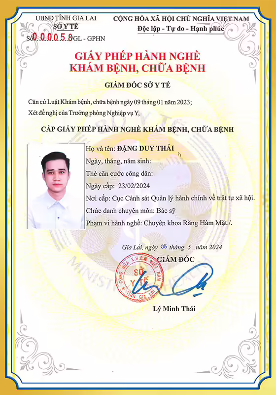 Chứng chỉ hành nghề khám bệnh chữa bệnh BS Duy Thái