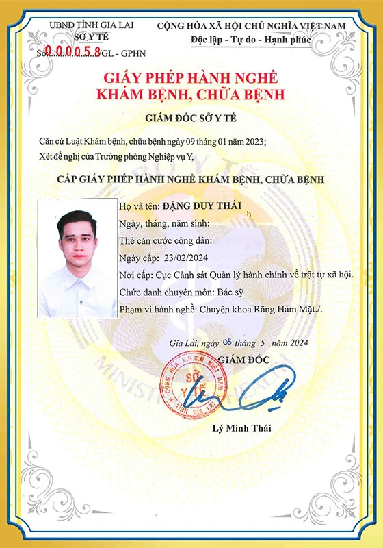 Chứng chỉ hành nghề khám bệnh chữa bệnh BS Duy Thái