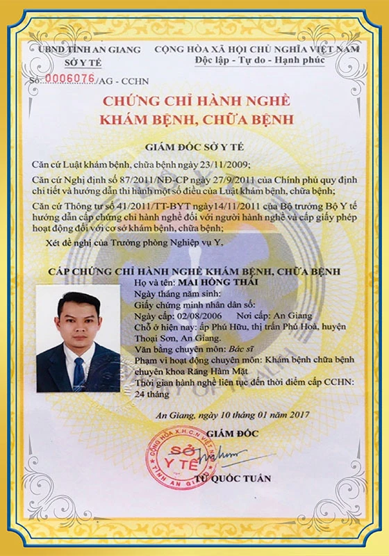Chứng chỉ hành nghề khám bệnh chữa bệnh BS Thái