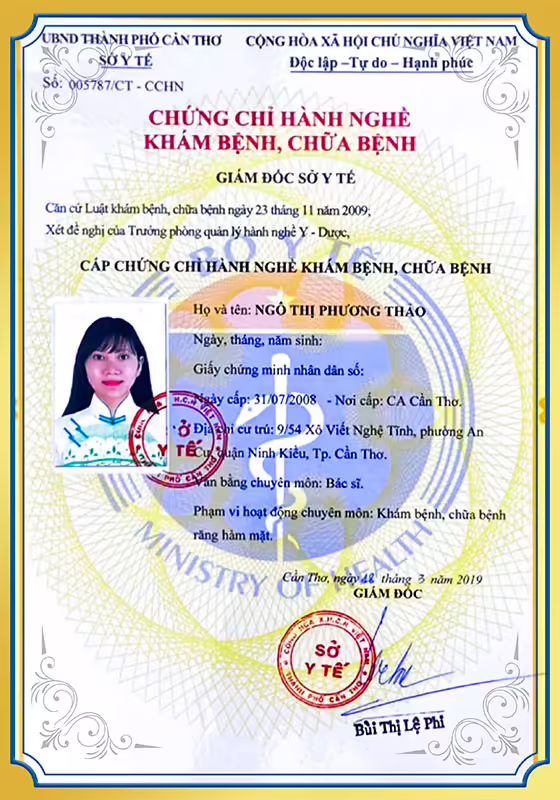 Chứng chỉ hành nghề khám bệnh chữa bệnh BS Thảo