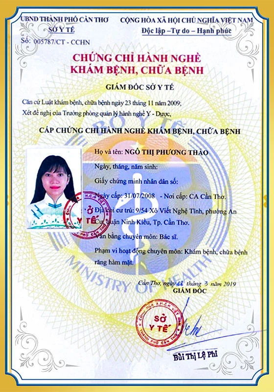 Chứng chỉ hành nghề khám bệnh chữa bệnh BS Thảo