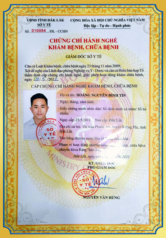 Chứng chỉ hành nghề khám bệnh chữa bệnh BS Tín
