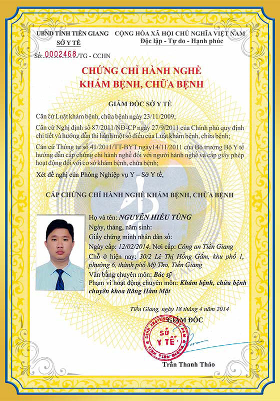 Chứng chỉ hành nghề khám bệnh chữa bệnh BS Tùng