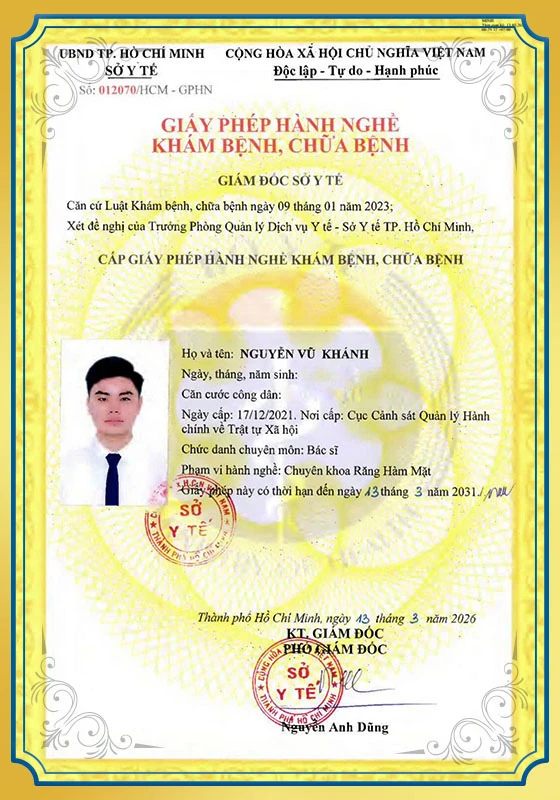 Chứng chỉ hành nghề khám bệnh chữa bệnh BS Vũ Khánh