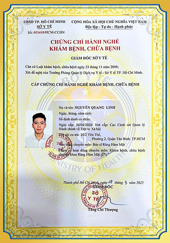 Chứng chỉ hành nghề khám chữa bệnh BS Linh