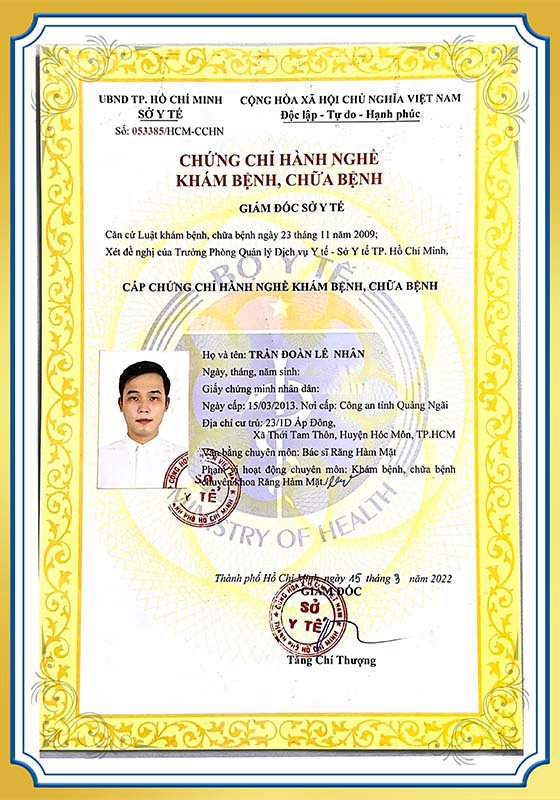 Chứng chỉ hành nghề khám chữa bệnh BS Nhân