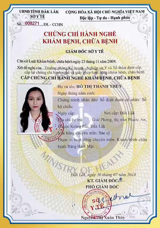 Chứng chỉ hành nghề khám chữa bệnh BS Thủy