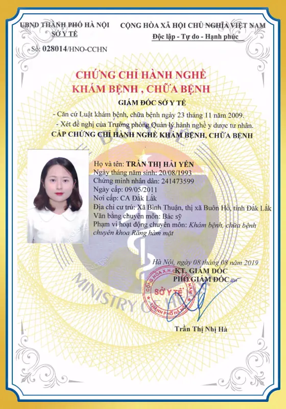 chứng chỉ hành nghề khám chữa bệnh bs yến