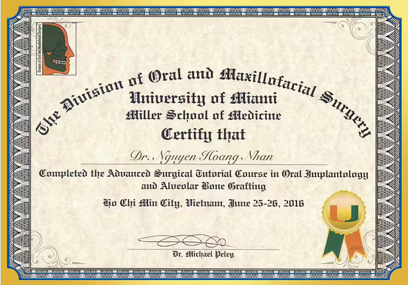 Chứng nhận của ĐH Miami BS Nhân
