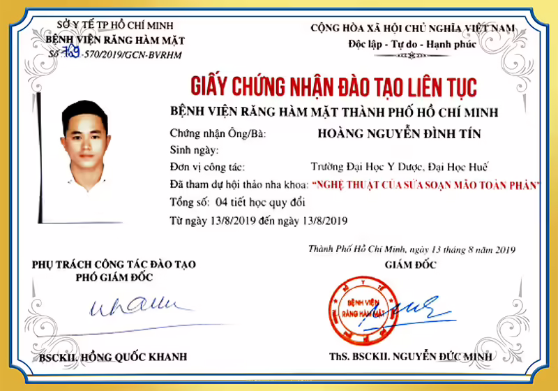 Chứng nhận đào tạo liên tục BS Tín